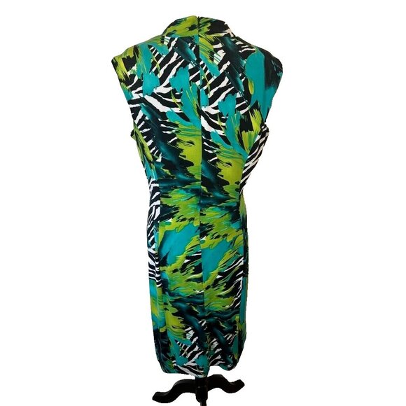 NWT FRANK LYMAN Dress Size 16 Colorful Green Blue Ruched Waist Stretchy Midi - Picture 5 of 7